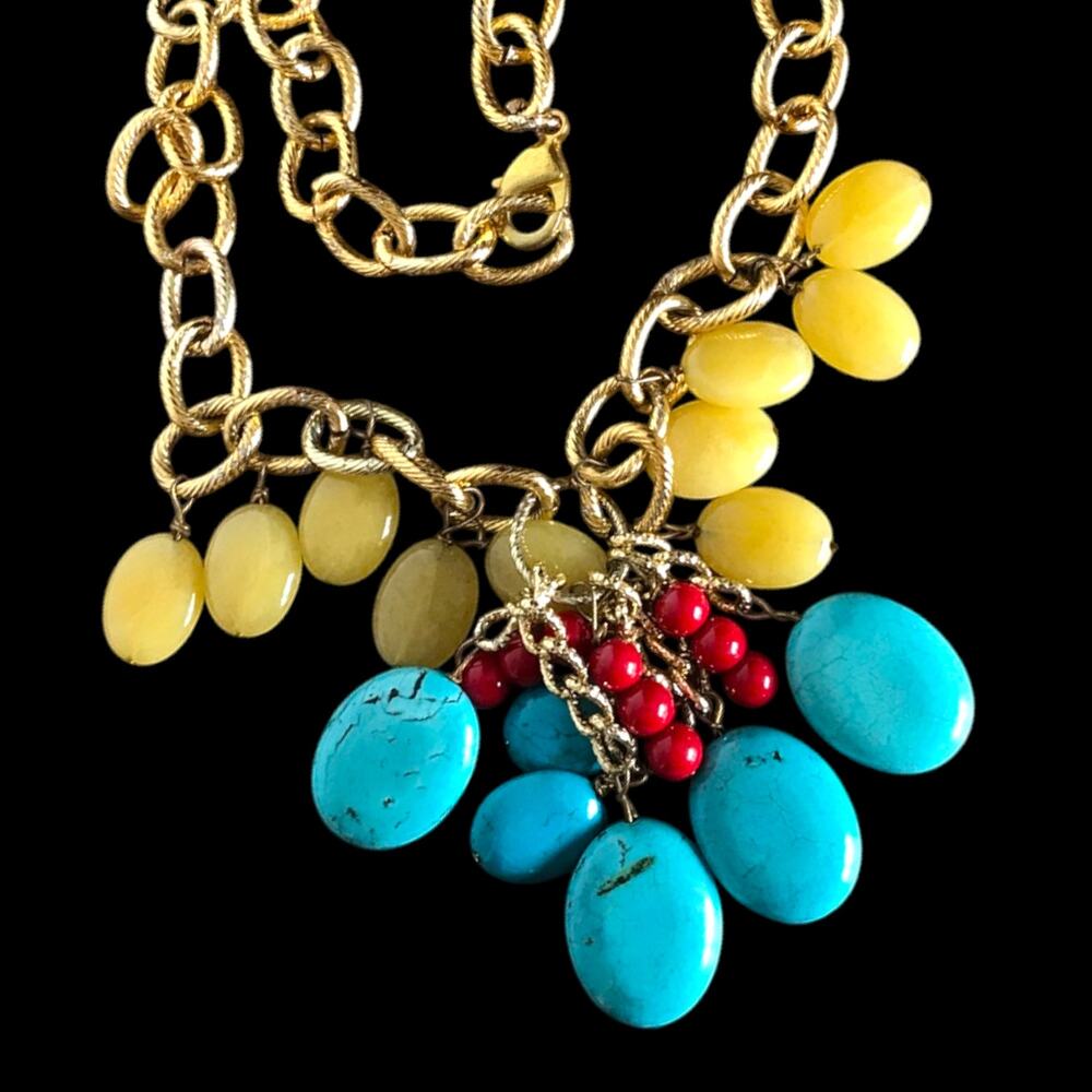 Sturdy semi-precious stone gold tone statement necklace